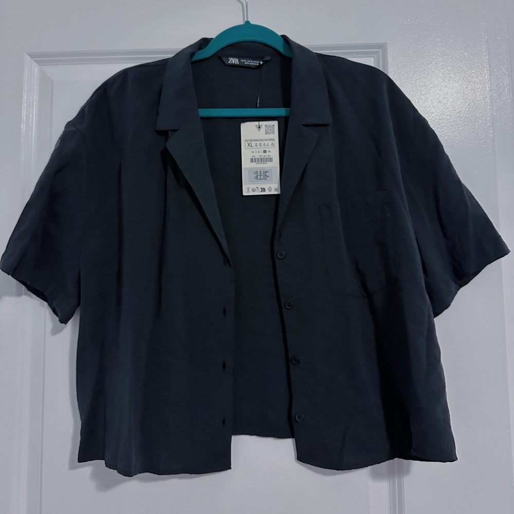Zara Black Button Down Blouse